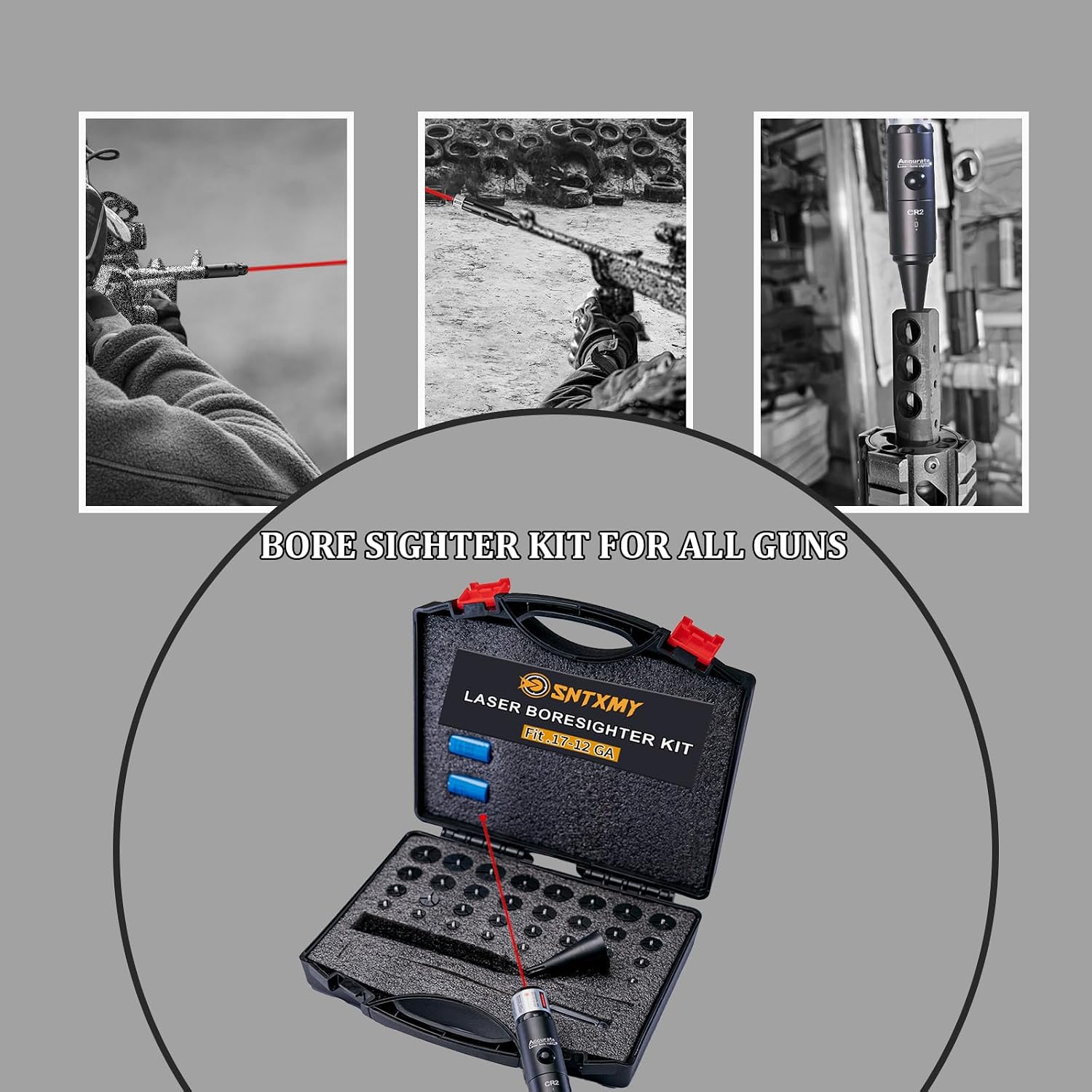 sntxmy Professional Bore Sight Laser Kit-Bore Laser Sighting Fits 0.17 to 12GA, Site Right Laser Bore Sighter kit 2.0 with 32 Adaptters.