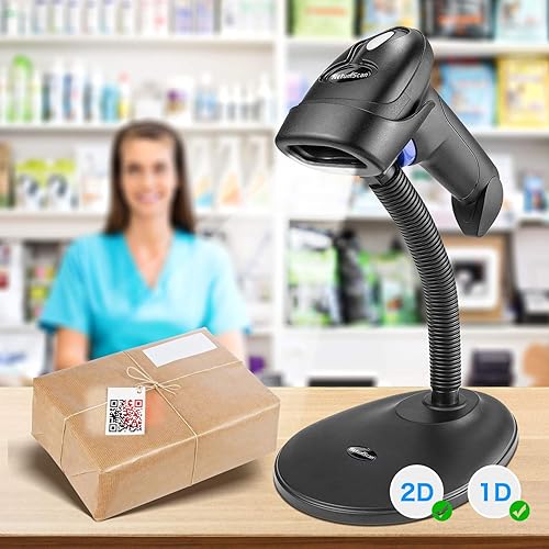 Vista 7 de NetumScan - Escáner de código de barras inalámbrico 1D 2D con soporte, escáner de código QR automático portátil compatible con escaneo de pantalla