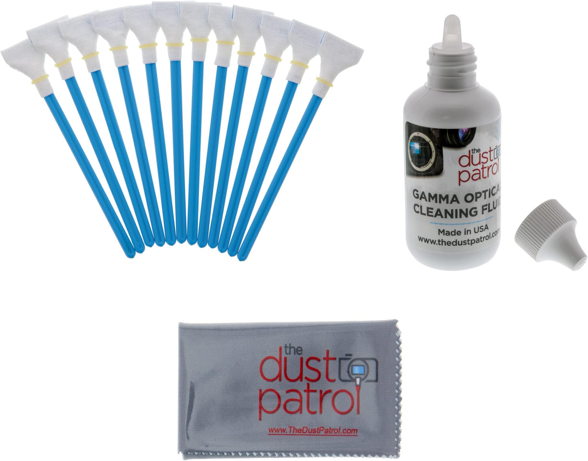 Micro-Tools Digital Camera Cleaning Kit - For Cameras with Micro Four Thirds Sensors. Kit includes 12pcs individually sealed The Dust Patrol Sensor Cleaning Swabs for Micro Four Thirds Sensors 20mm ( blue ). With 2oz/59ml The Dust Patrol Gamma sensor cleaning fluid. Plus The Dust Patrol micro fiber cloth.