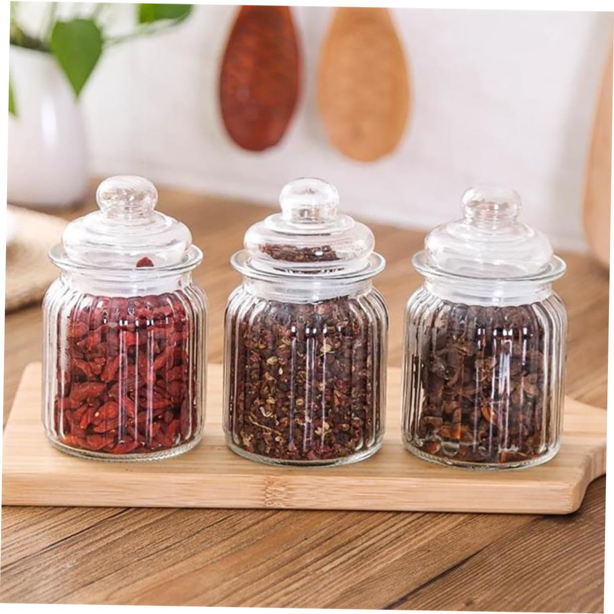 SECFOU 4 Stück Teiliges Glas Vorratsglas Transparent Multifunktionale Aufbewahrungsbehälter für Küche und Haushalt Luftdichte Lebensmittelbehälter für Gewürze Kaffee und Snacks