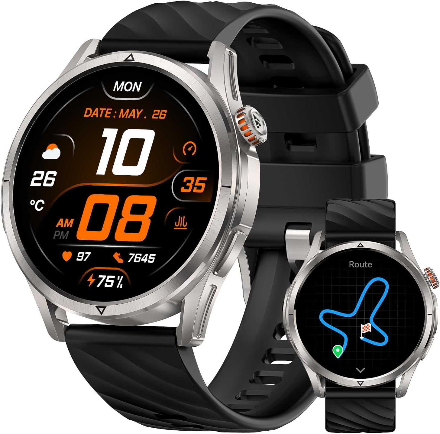 KOSPET Magic R10 Smart Watch for Men Women with GPS, 50-Day Battery Life, 1.43″ AMOLED, 5ATM Waterproof Fitness Watch with Heart Rate/Sleep Tracker, Voice Assistants (Silver)
