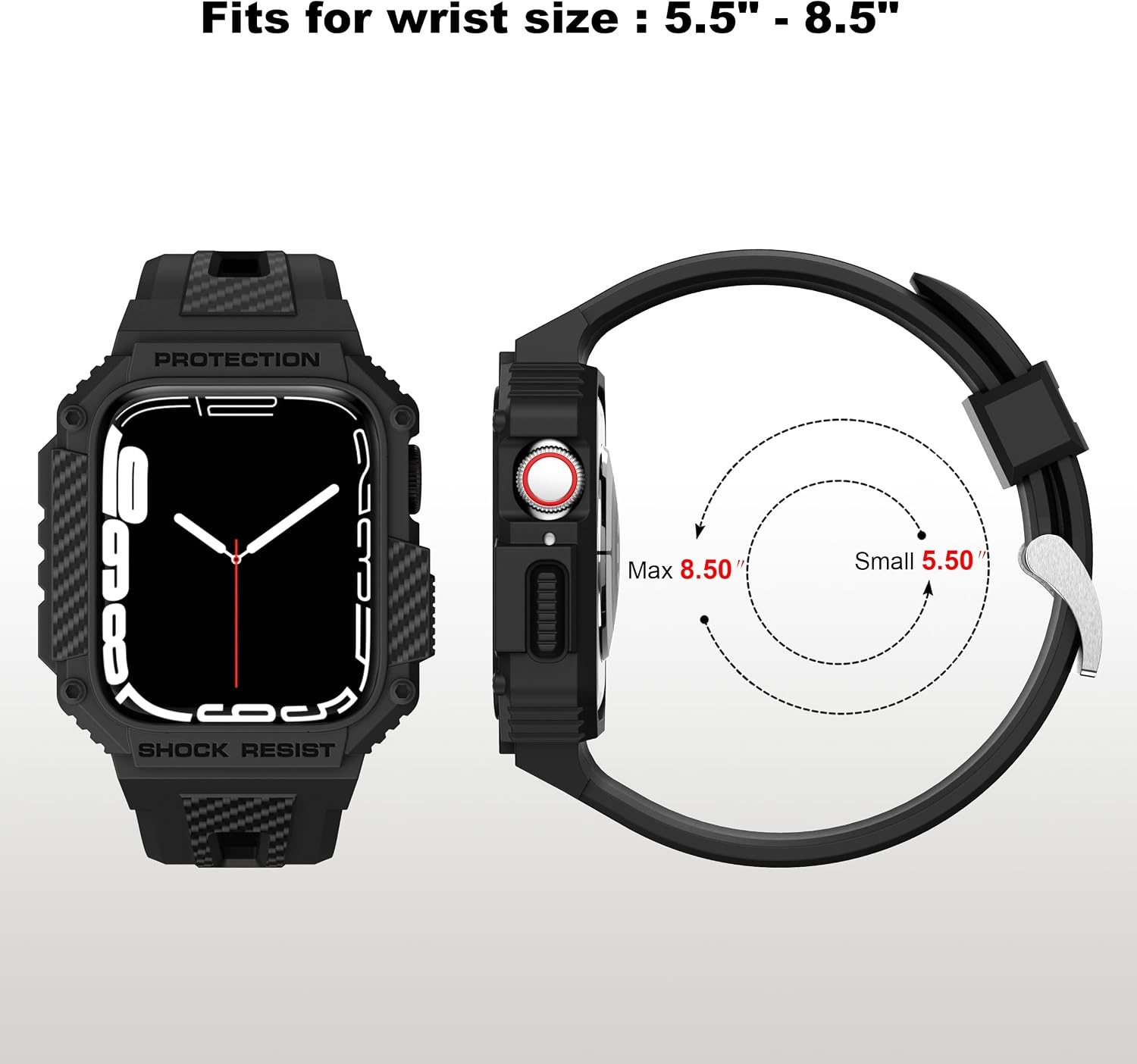 Compatible for Apple Watch Band 45mm 44mm 42mm Men Rugged Protective Case with Sport Band Military Wristband for Watch Series 9 8 7 Series 6 SE 5 4 3, Black