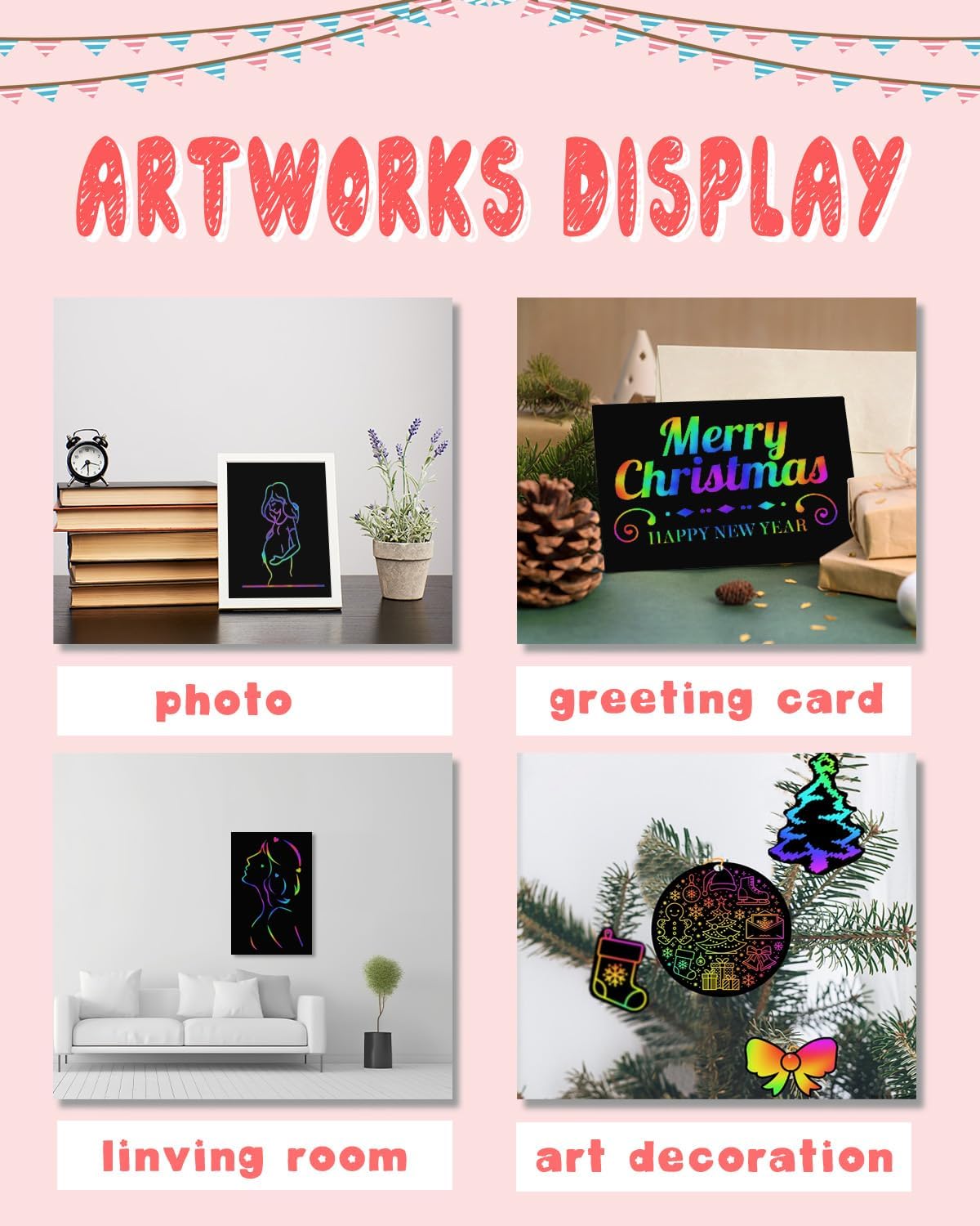 Arts and Crafts for Kids Age 3-10,Gifts for 4-6-8 Year Old Girls Boys Toys,Toys for 5 6 7 Year Old,DIY Rainbow Scratch Paper Art Notebooks Kits for Kids,kids Christmas Birthday Gifts Age 7-12 (Book) - Image 4