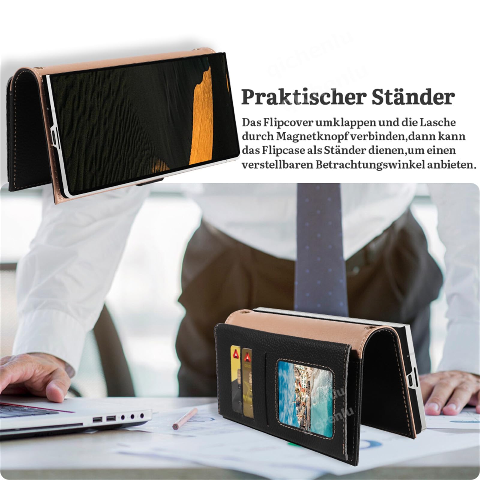Große Kapazität Echtleder Case für OnePlus Open,Weiß