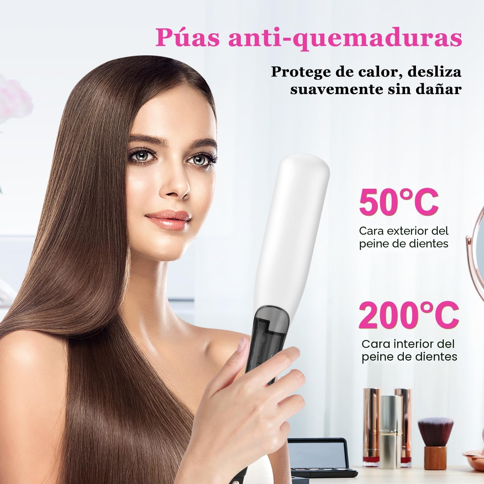 AraStyleon Steam Hair Straightener - 4 Temperature Levels, 30s Fast Heat, Ceramic Plates, Blanco