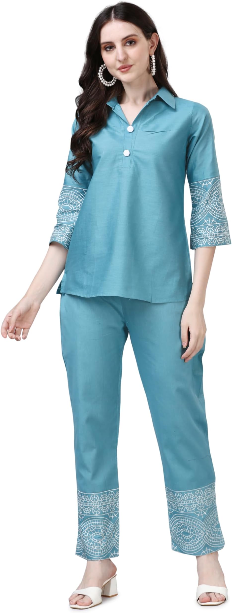 Audace - Co Ord Set for Women, Embroidered Cotton Casual Wear Co-Ords Set, Relaxed Fit Cord Dress for Ladies | Fashionable Shirt with Pant Outfits for Women