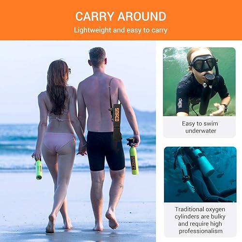 Miniatura 5 de SMACO Mini equipo de buceo para buceo tanque de buceo Cilindro de oxígeno con capacidad de 10-15 minutos Buceo Oxígeno Dispositivo de respiración