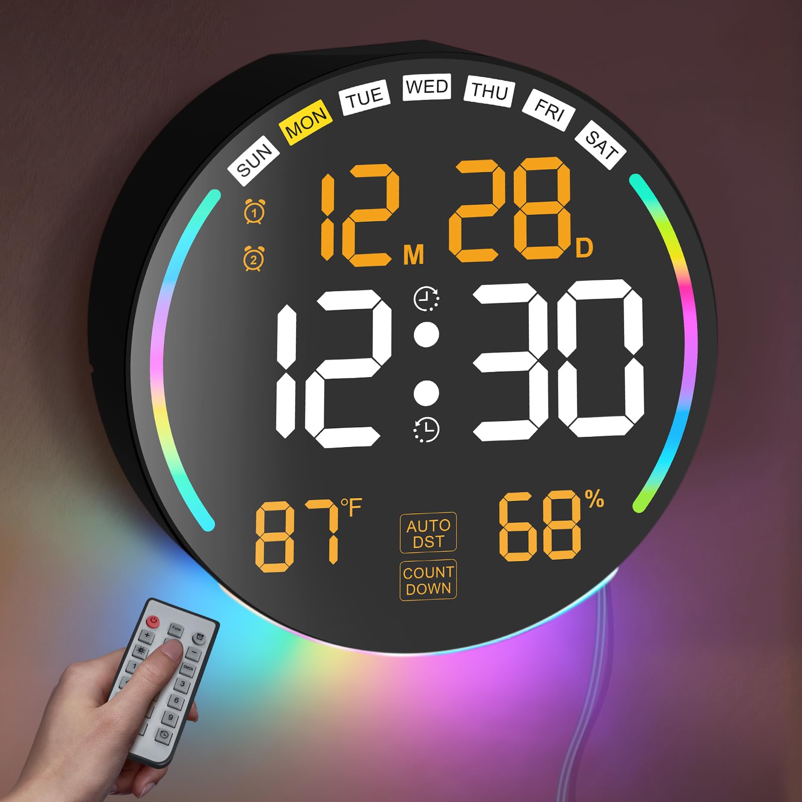 Casa Orologio da Parete Digitale Orologio da Parete a LED Digitale Temperatura EU Plug 110-240V (36 * 13 * 3cm) (Ora + Minute