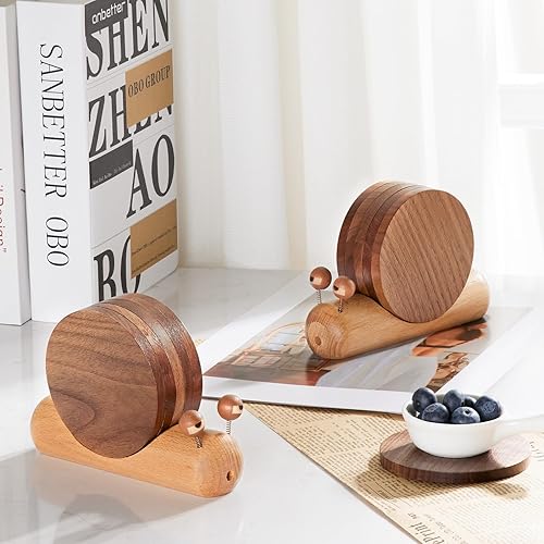 Miniatura 5 de Posavasos de madera para bebidas, posavasos de madera de acacia natural con imán para mesa de café, divertidos y bonitos posavasos con soporte para