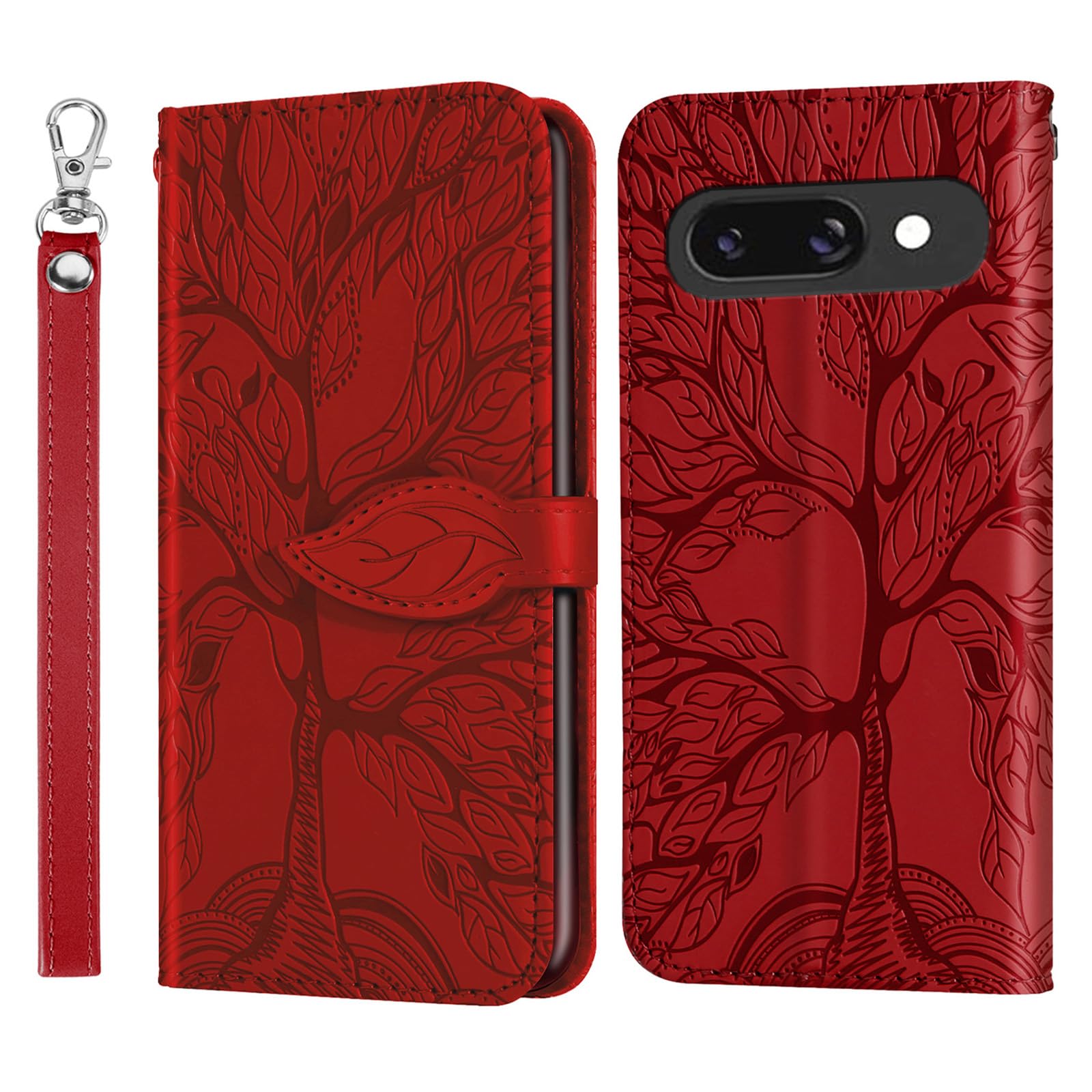 Aimigel Wallet Case for Google Pixel 9A 6.3 inch 5G,Short Strap Lanyard for Pixel 9A 5G Leather Case, PU Leather Folio Cover for Pixel 9A 2025 Flip Case with Card Holder - Red