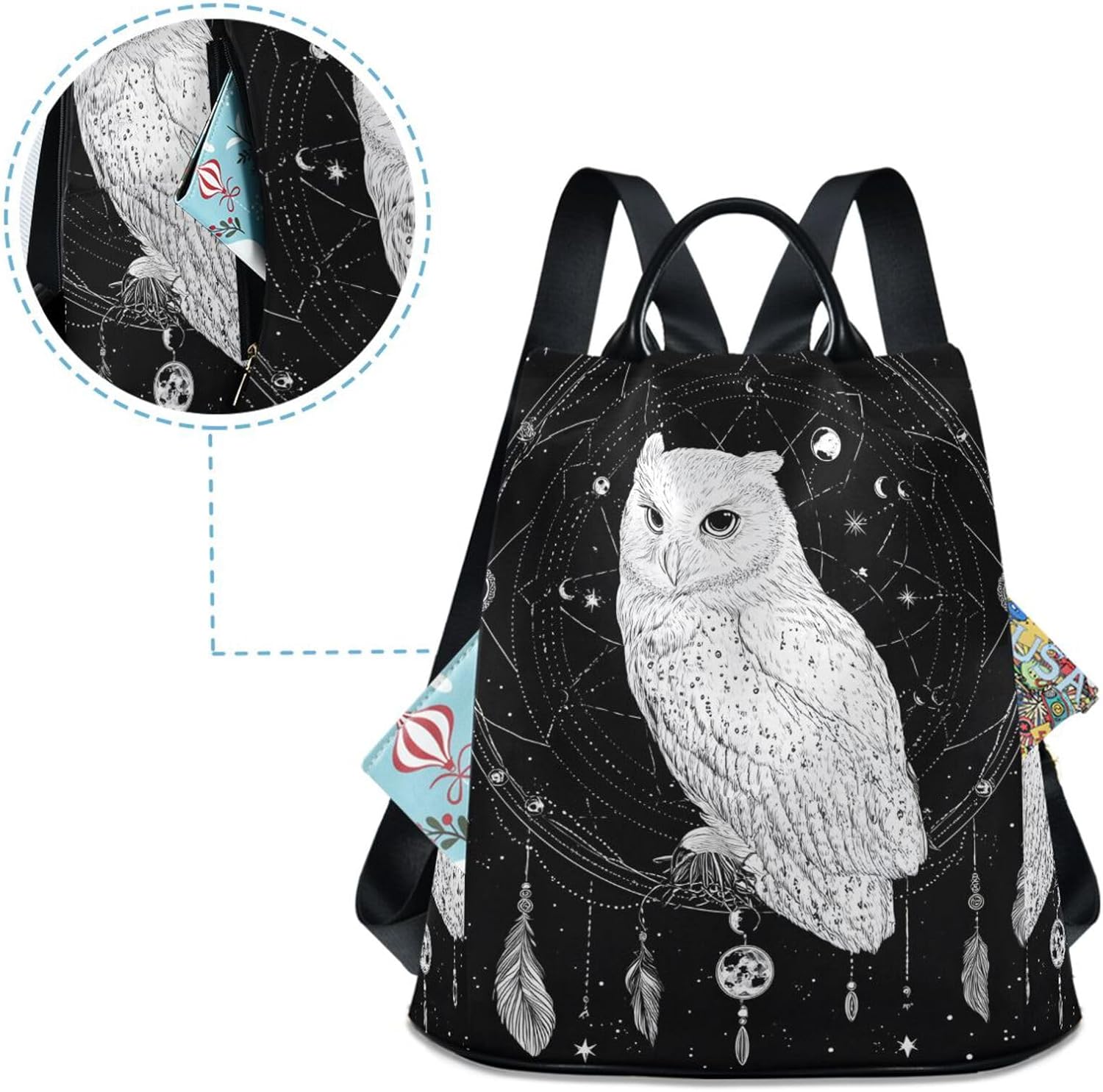Dreamcatcher Owl Boho Bird Backpack Purse for Women Lightweight Small Shoulder Bag Back Pack with Anti Theft Zippers Handbag Daypack