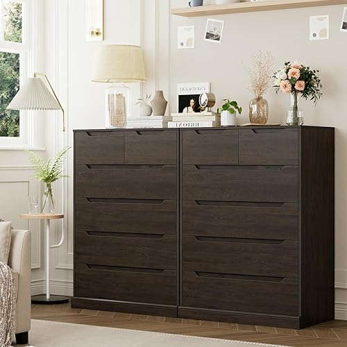 Miniatura 4 de HOSTACK Cómoda moderna de 6 cajones para dormitorio, cómoda alta con almacenamiento, organizador grande de almacenamiento de madera con asa