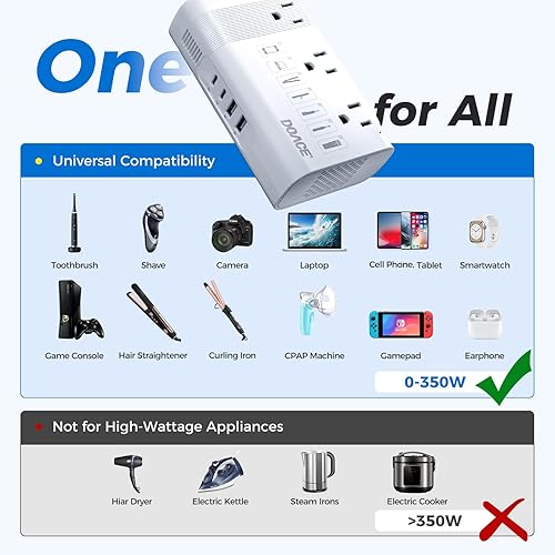 Miniatura 2 de DOACE Convertidor de 220 V a 110 V para viajes europeos - Convertidor de voltaje de 350 W de EE. UU. a Europa con 4 cargadores QC+PD para usar
