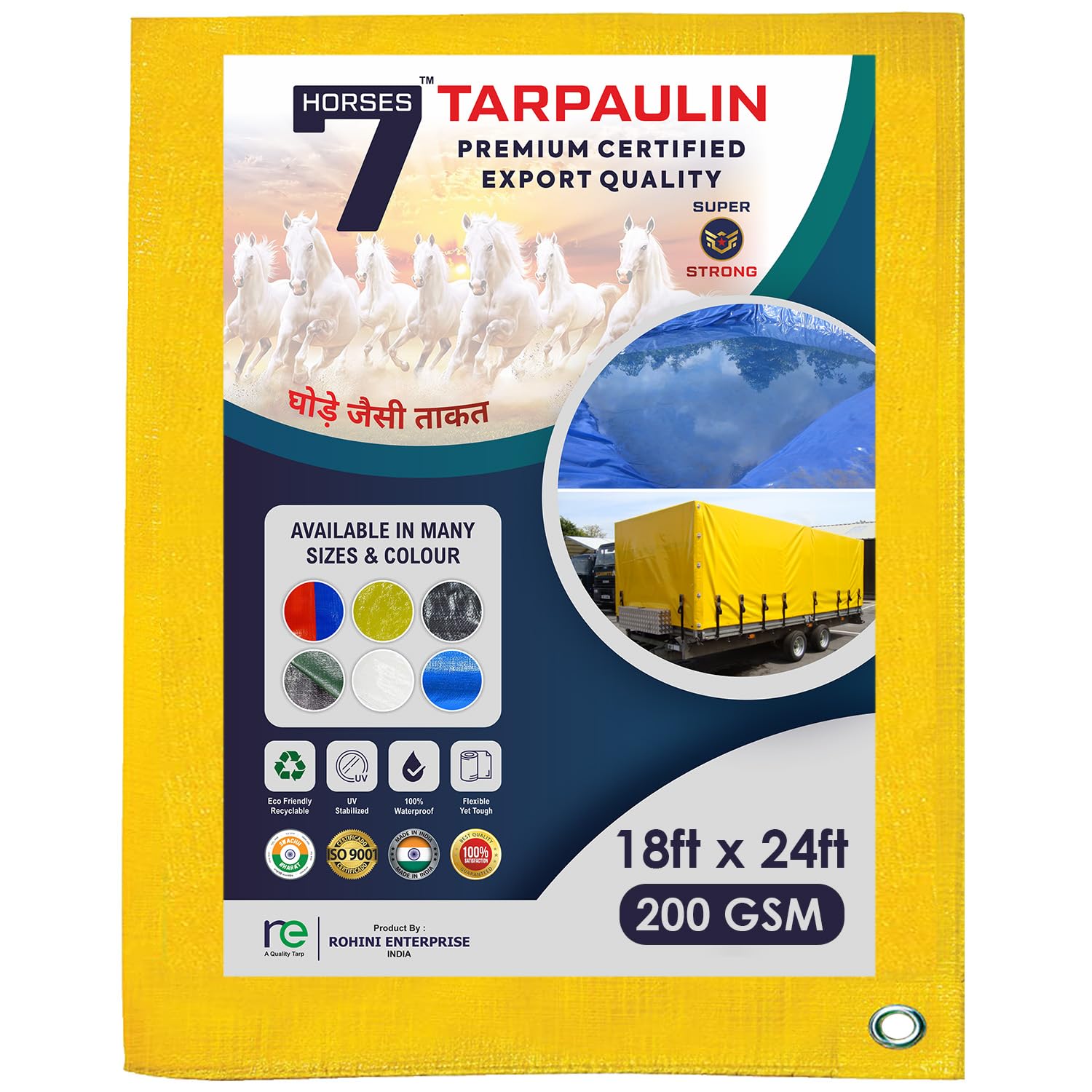 7 Horses 18 x 24 ft 200 GSM Yellow Tarpaulin Tirpal Tadpatri Tharpai Thadika|Heavy Duty Poly Tarp with Aluminium Eyelets Every 7 feet|100% Waterproof Plastic Cover for Truck, Roof, Rain & More (B0C27SQDY1) Amazon Price History, Amazon Price Tracker
