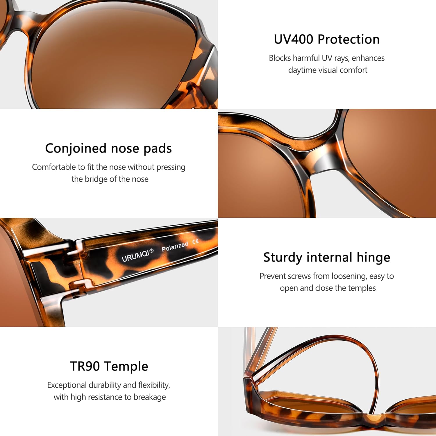 URUMQI Polarized Sunglasses Fit Over Glasses for Women, UV400 Protection Square Shades Extra Large Sun Glasses