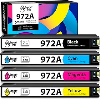 Smart Ink Compatible Ink Cartridge Replacement for HP 972A 972 (4 Pack Combo) to use with PageWide Pro 477dw 577dw 452dw 477dn 452dn 577z 552dw 377dw P55250dw Printers (Black & Cyan Magenta Yellow)