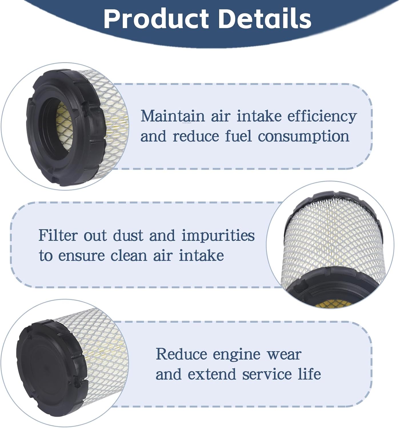4 Pack Air Filter 11013-1290 For Kawasaki Mule, For John Deere M113621, For Fleetguard AF25550, For Donaldson P822686, Replaces 11013-7029, 11013-7048