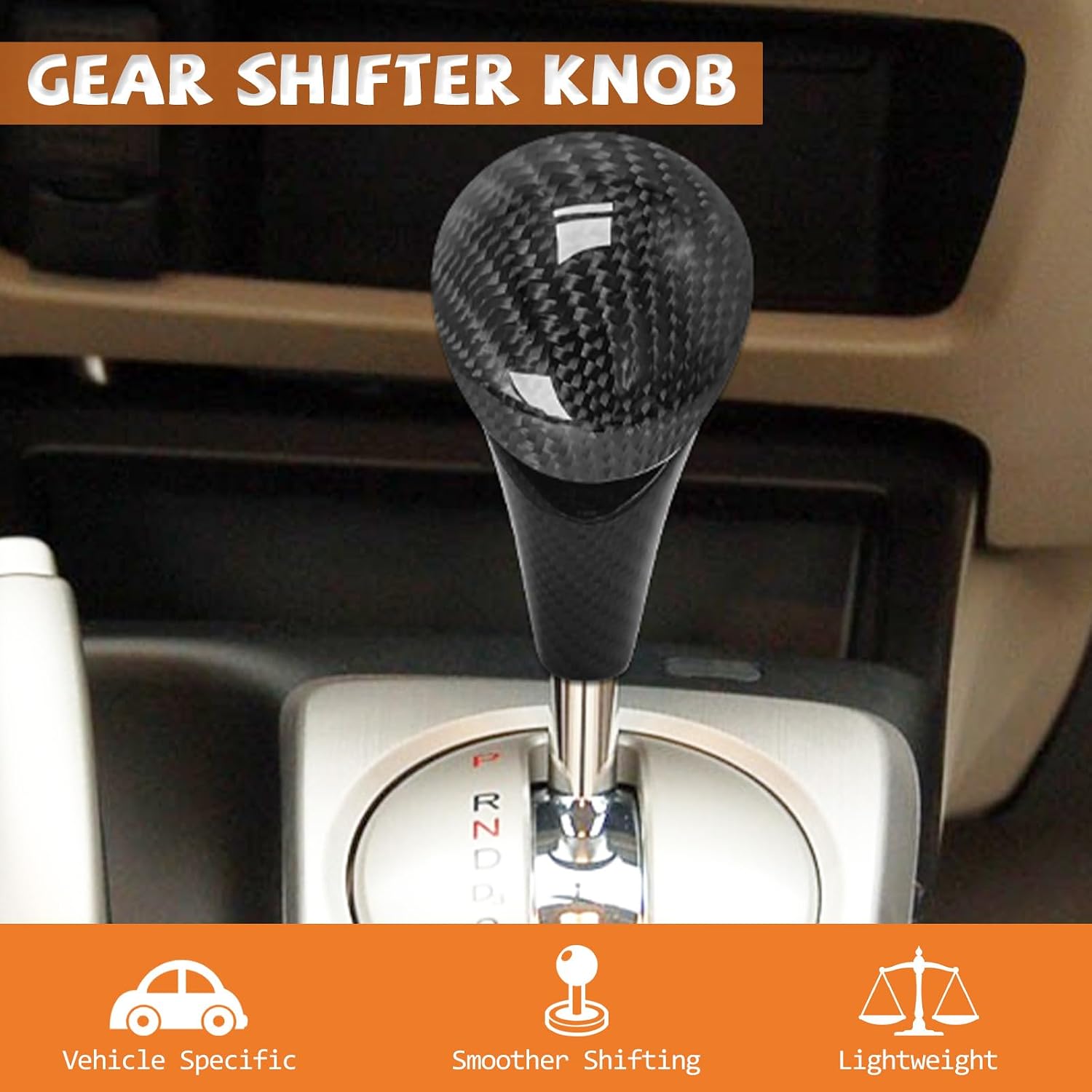 Black Carbon Fiber Gear Shift Knob Compatible with Honda Civic image 5