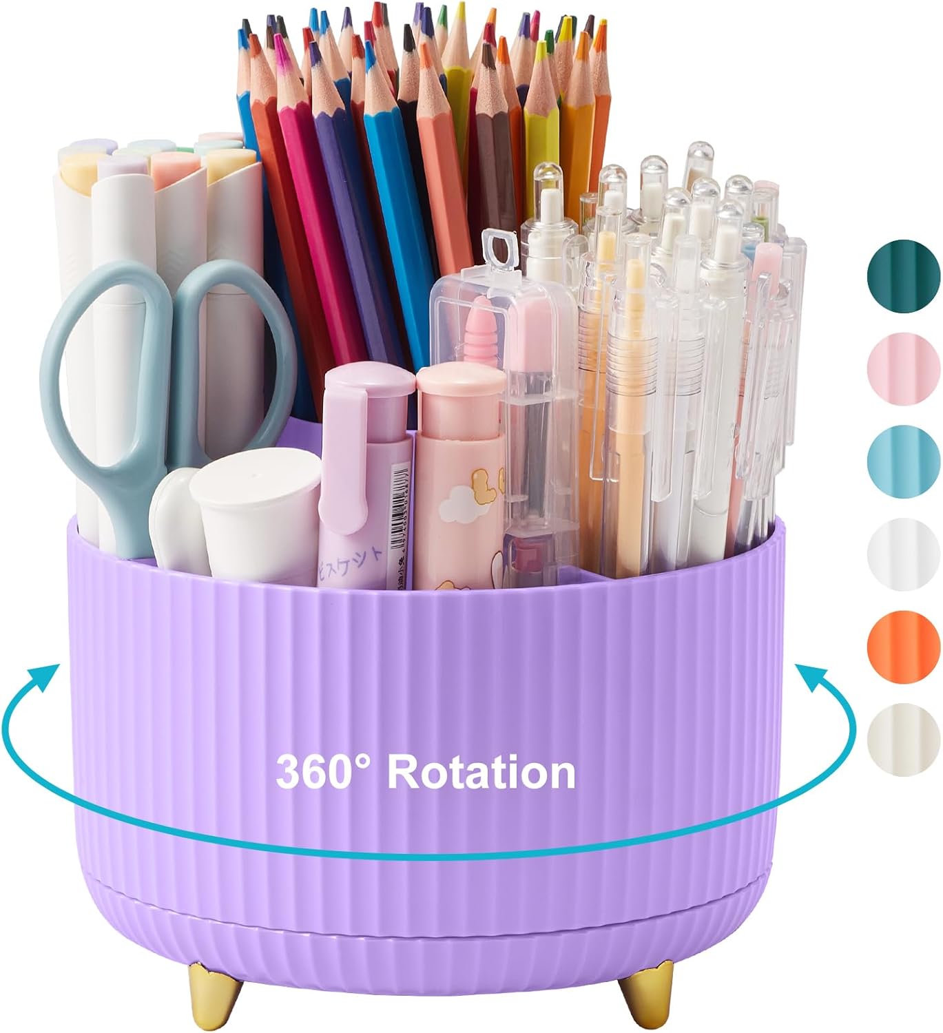 360 Rotating Plastic Desk Pen Organizer with 5 Slots,...