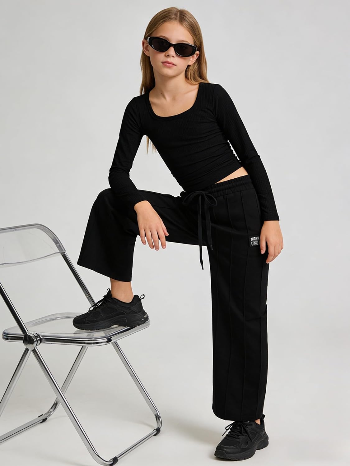 Tween Girl Clothes 2 Piece Ribbed Ruched Top and Wide Leg Pants Set Size 7-14 Years - Image 5