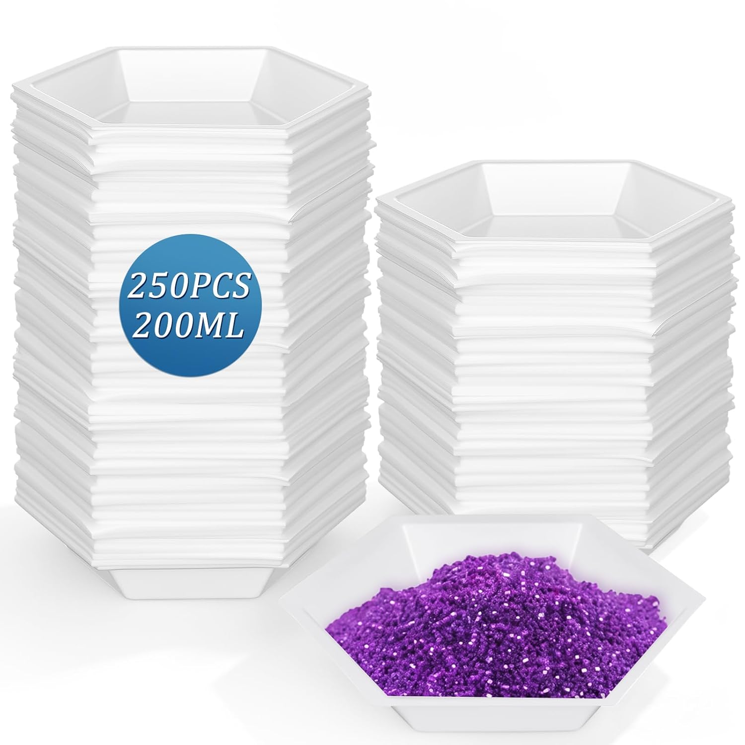 Konohan 250 Pack Weigh Boats 200ml Medium Hexagon Disposable Plastic Trays for Scale, Anti-Static Polystyrene Weighing Dishes, Lab Trays for Powder Weight Mixing Epoxy Food Sample Container Pour Boat