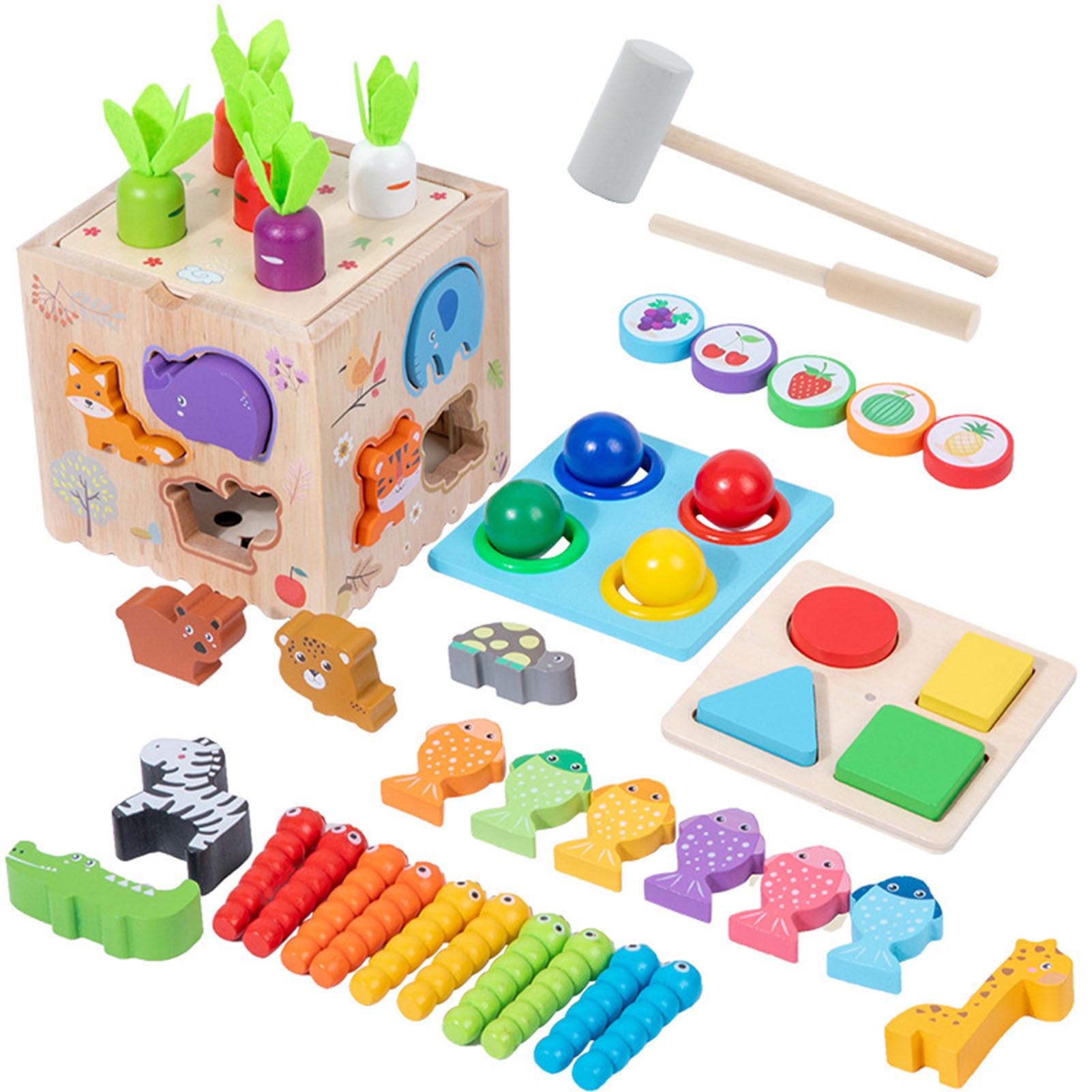 Giocattolo Cubo di attività in Legno Multifunzionale, Set Gioco Educativo Montessori con Martello