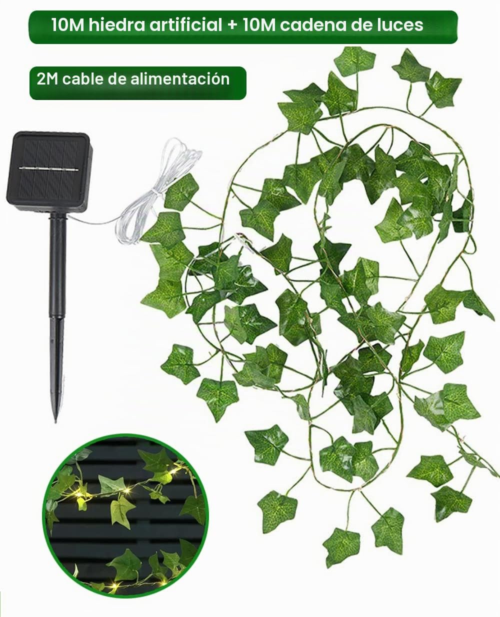 Guirnalda Luces Exterior Solar 10M 100 LED Luces de Hiedra Artificial, 8 Modos Luces Exterior Solar Enredaderas Impermeable Cadena Luces de Hojas para Jardín Balcón Exterior Decoración