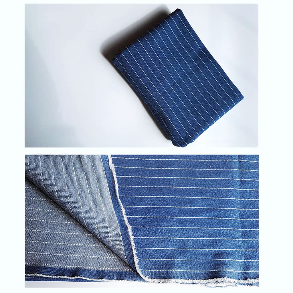 Tkanina Denim Stretch z nadrukiem, niebieska bawełniana tkanina dżinsowa w paski, niebieski K i czarny, szerokość 150 cm (niebieski 250 cm)