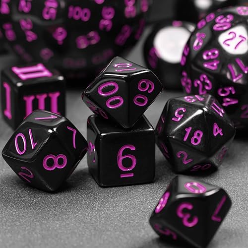 Miniatura 7 de Poludie Juego completo de 15 dados poliédricos DND D3-D100 con bolsa de dados de ojo de dragón, dados D100 para juegos de mesa RPG (negro con