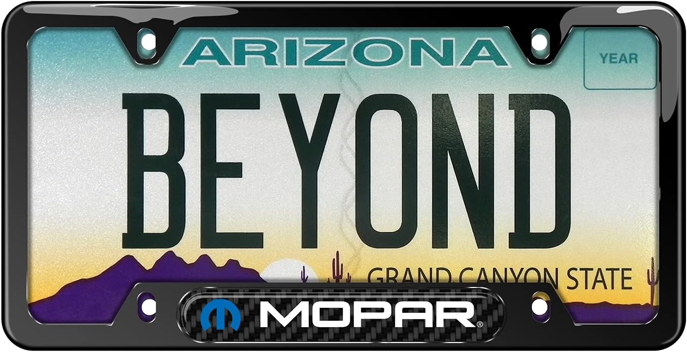 iPick Image Compatible with Mopar Real Carbon Fiber Insert Black 50 States Stainless Steel License Plate Frame