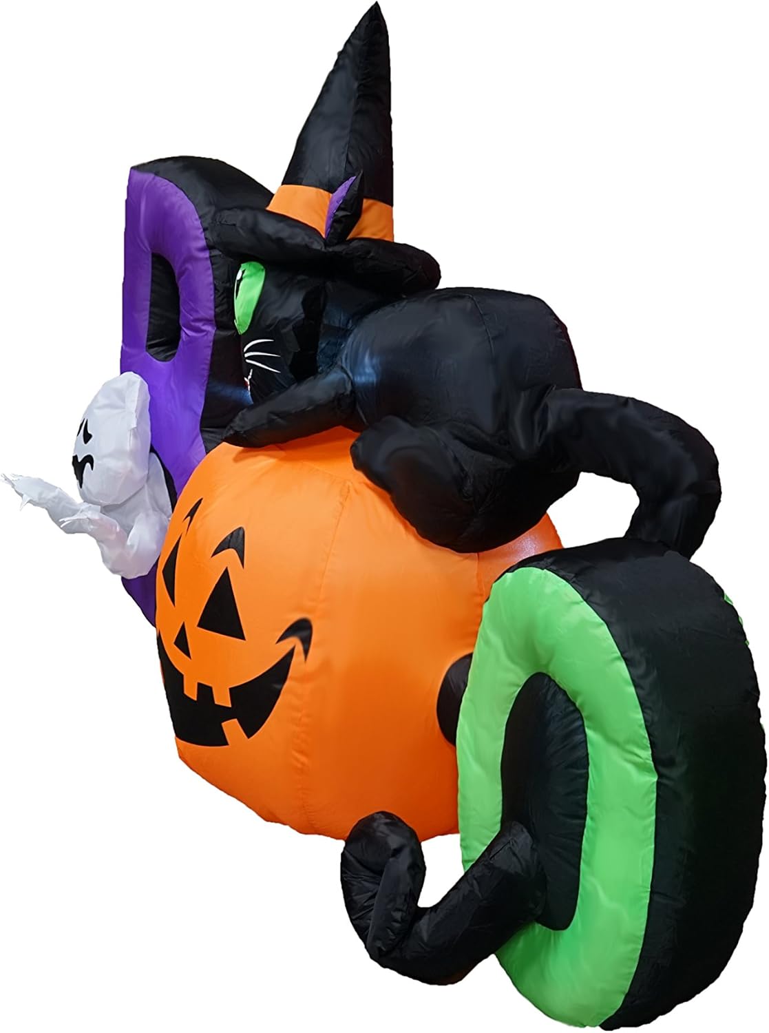 6 FT Long Lighted Halloween Inflatable Black Cat Ghost Pumpkin Boo LED Lights Decor Outdoor Indoor Holiday Decorations, Blow up Lighted Yard Decor Lawn Inflatables Home Family Outside