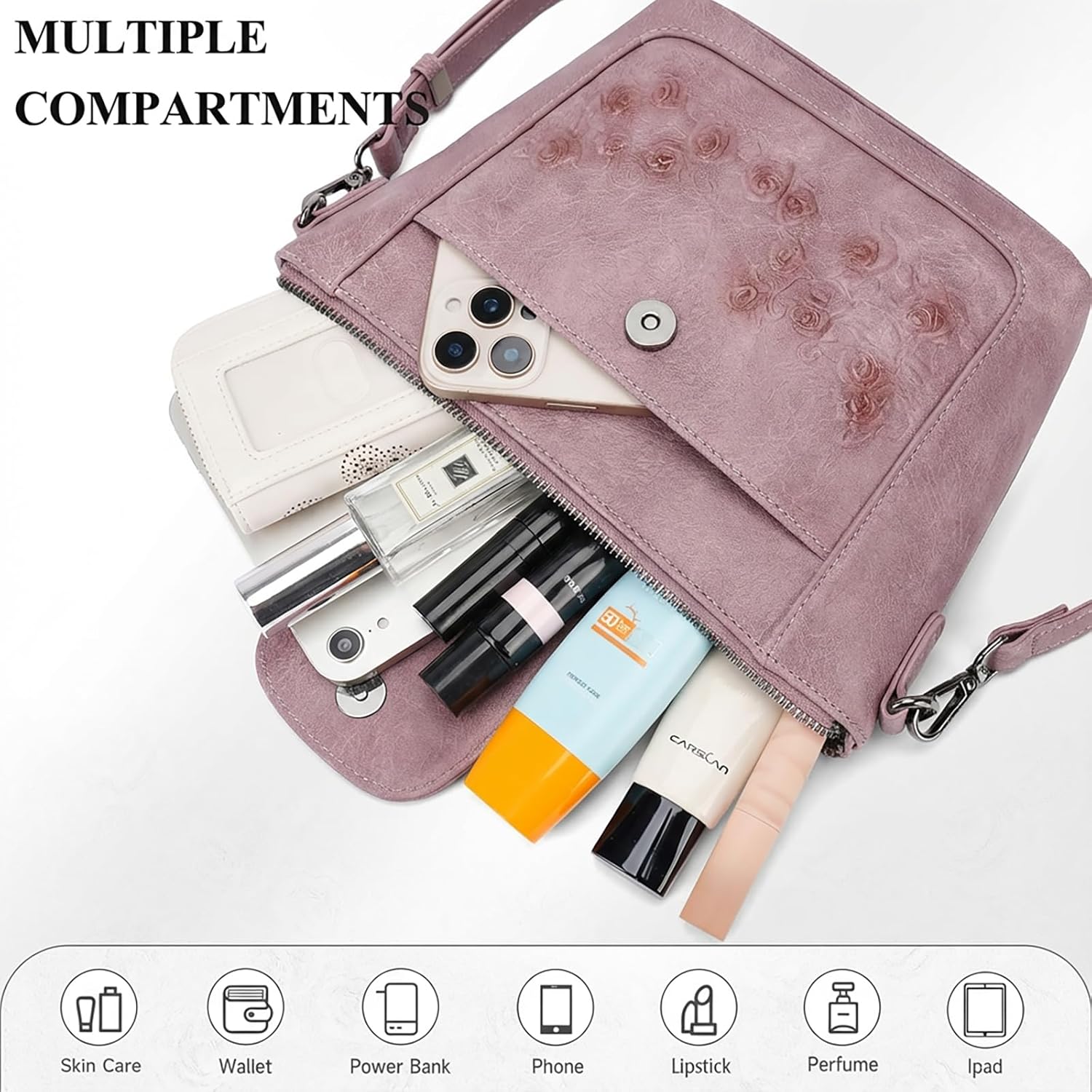 MEITRUE Crossbody Bags for Women Vegan Leather Multi-Pockets Purses Vintage Ladies Small Shoulder Bag