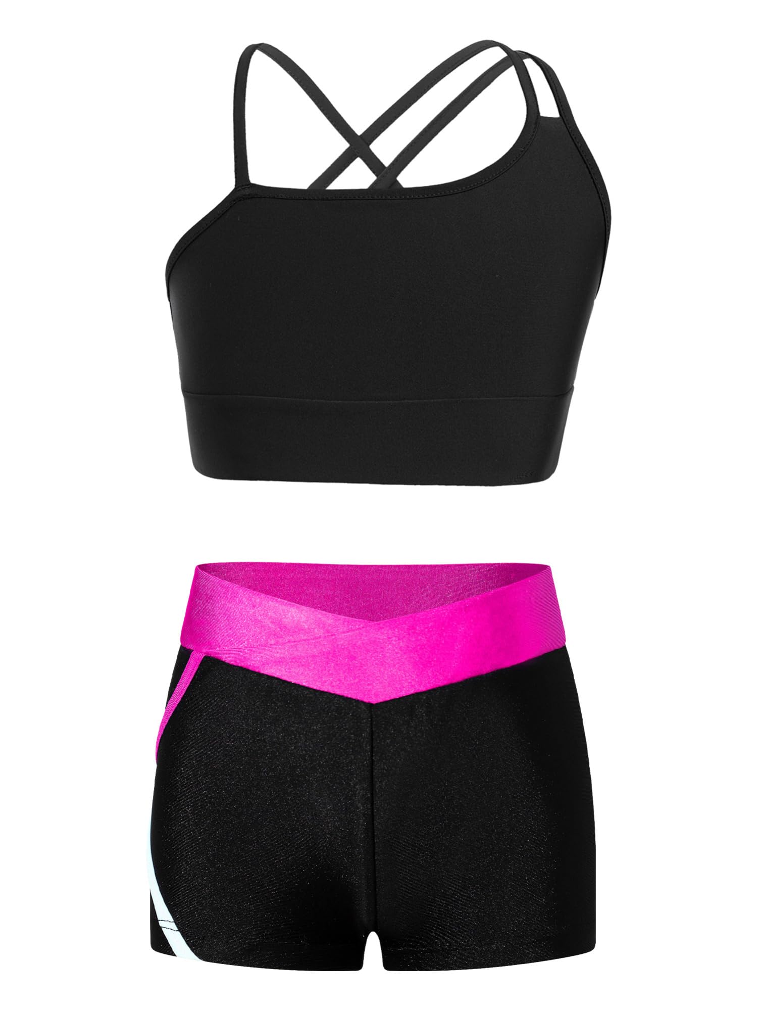 IEFIEL Conjunto de Deportivo Verano para Niñas Crop Top de Gimnasia Rítmica y Leggings Cortos de Elástico Mono de Deporte Yoga Correr Disfraz de Bailarina 5-14 Años