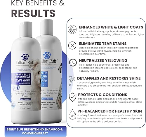 Miniatura 3 de Lillian Ruff PRO Formula Berry Blue Brightening Dog Shampoo & Conditioner Set  Profesional de calidad de demostración, blanqueamiento, eliminación