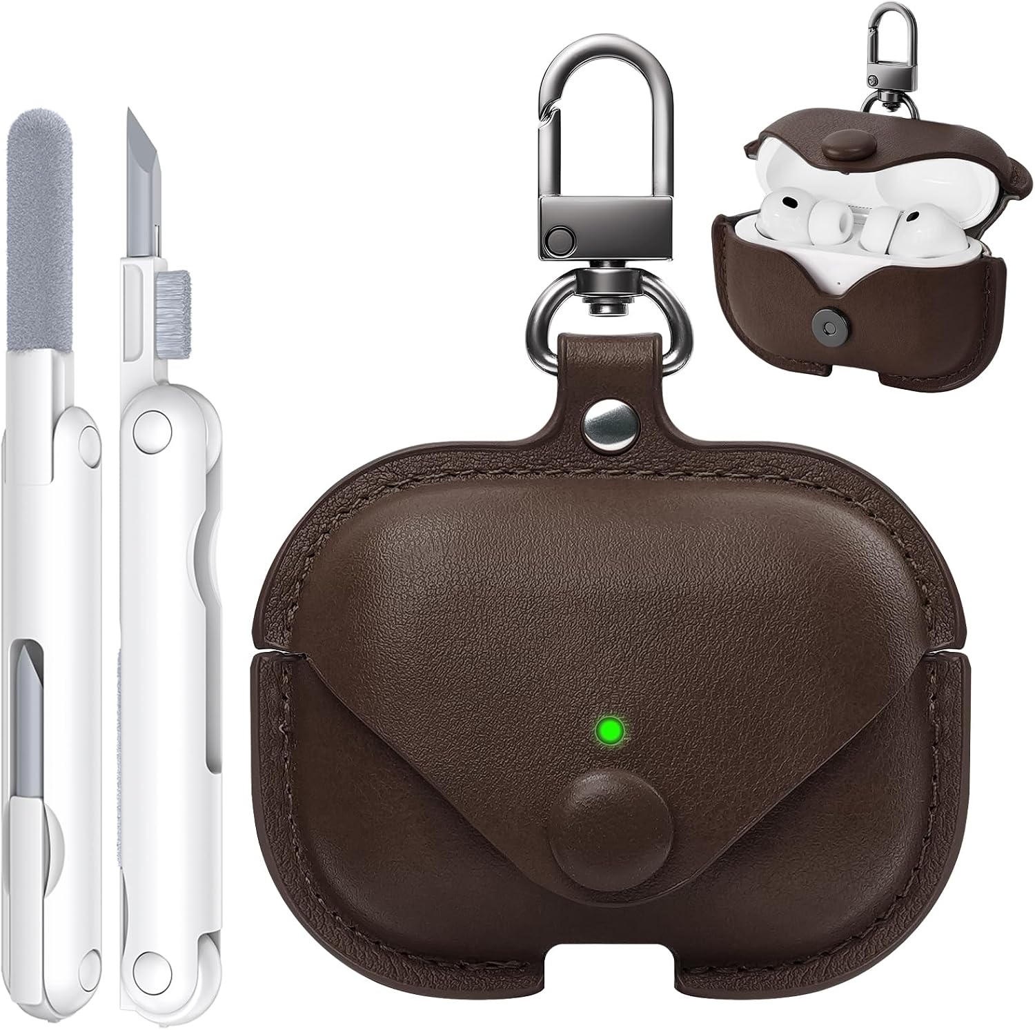 for Airpod Pro 3 Case Leather, TNSNK Soft & Comfort Leather Case Cover with Keychain & Cleaner Kit for Apple Airpods Pro 3rd Generation 2025, Drop Protective Headphone Cover for Men Women