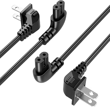 Superer 2-Pack 12FT 90 Degree L-Shaped AC TV Power Cord 2-Prong Replacement