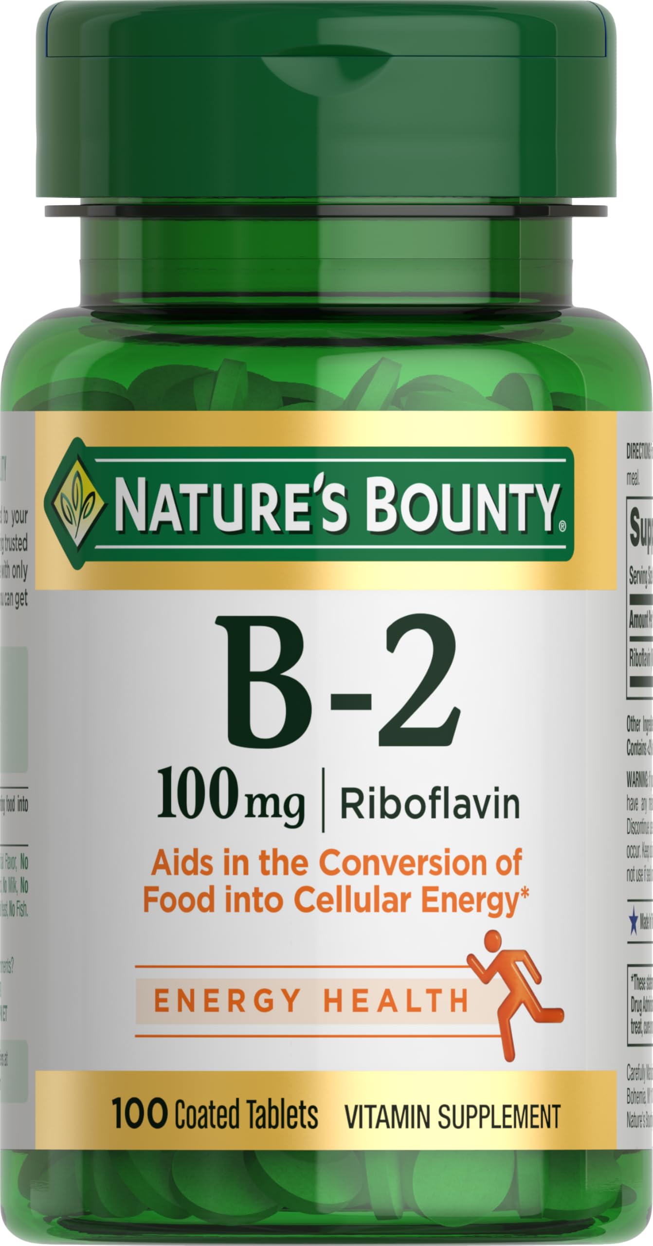 Nature's Bounty Vitamin B-2 100mg, 100 Tablets No artificial flavor 100 Count