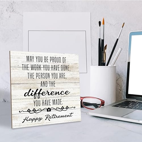 Miniatura 4 de Regalo de jubilación, placa de madera, letrero artístico de mesa de 6.2 x 6.2 pulgadas, decoración de escritorio de jubilación, regalo de jubilación