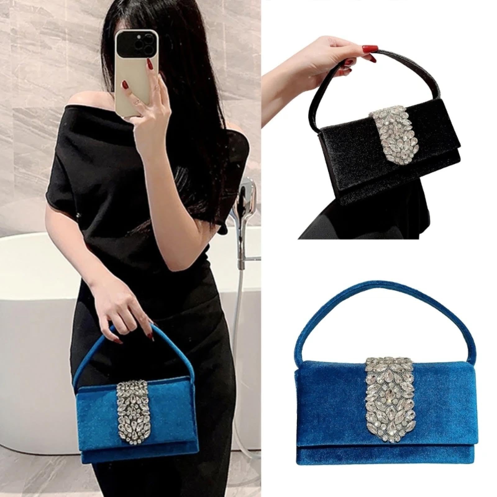 Pochette Donna Borsa da Sera alla Moda in Velluto per Feste E Balli di Fine Anno Pochette da Sposa Elegante Borsa A Tracolla con Catena da Donna