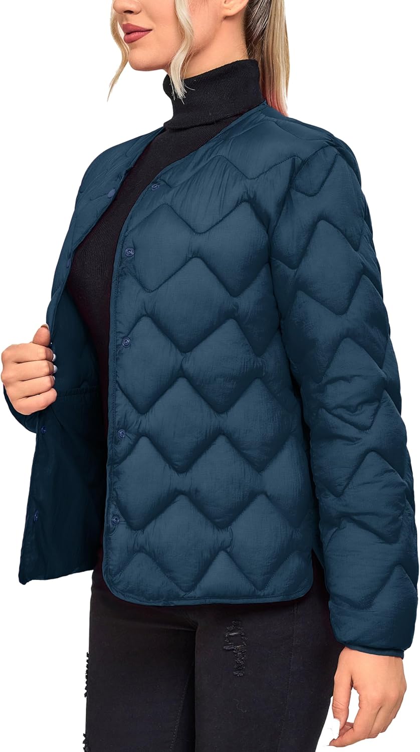 Little Donkey Andy Womens Quilted Jackets Long Sleeve Button Down Diamond Puffer Jacket Winter Outerwear with Pockets - Image 5