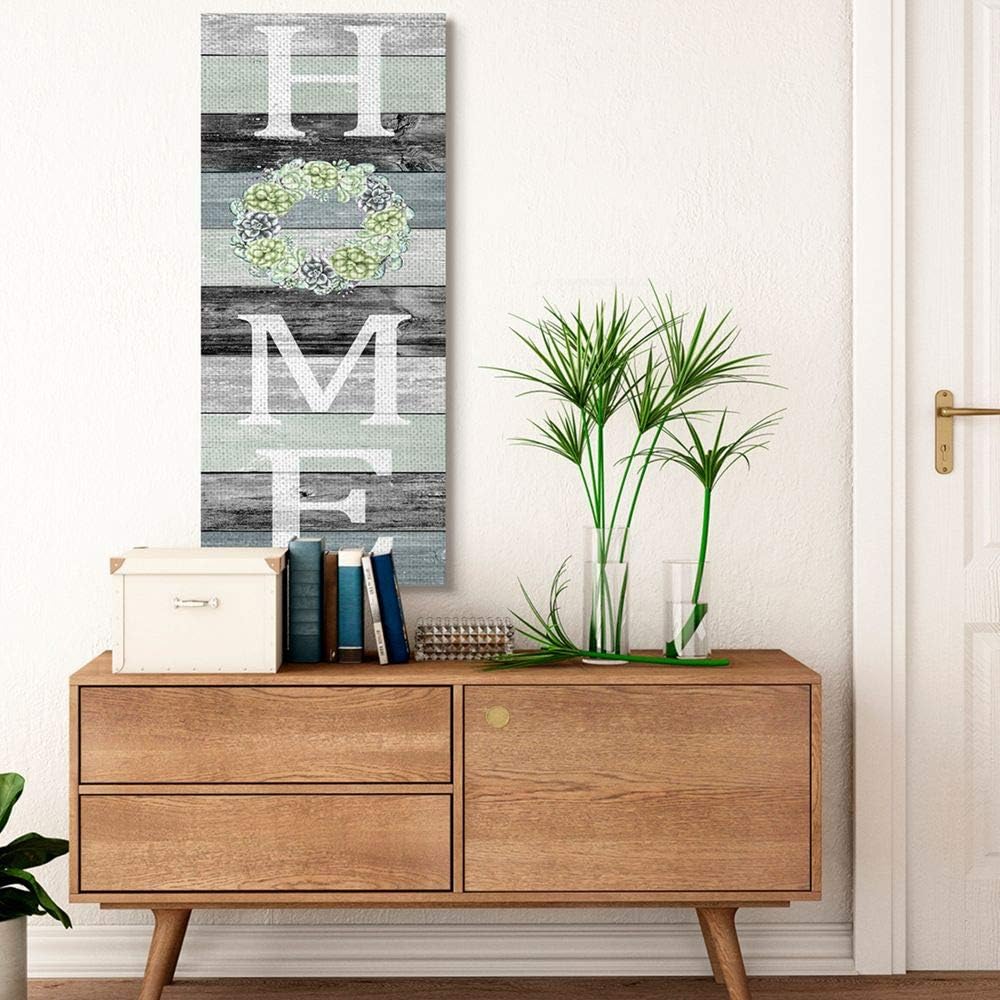 Stupell Industries Succulent Wreath Welcome Home Sign Green Black, Designed by Kim Allen Wall Art, 20 x 48, Canvas