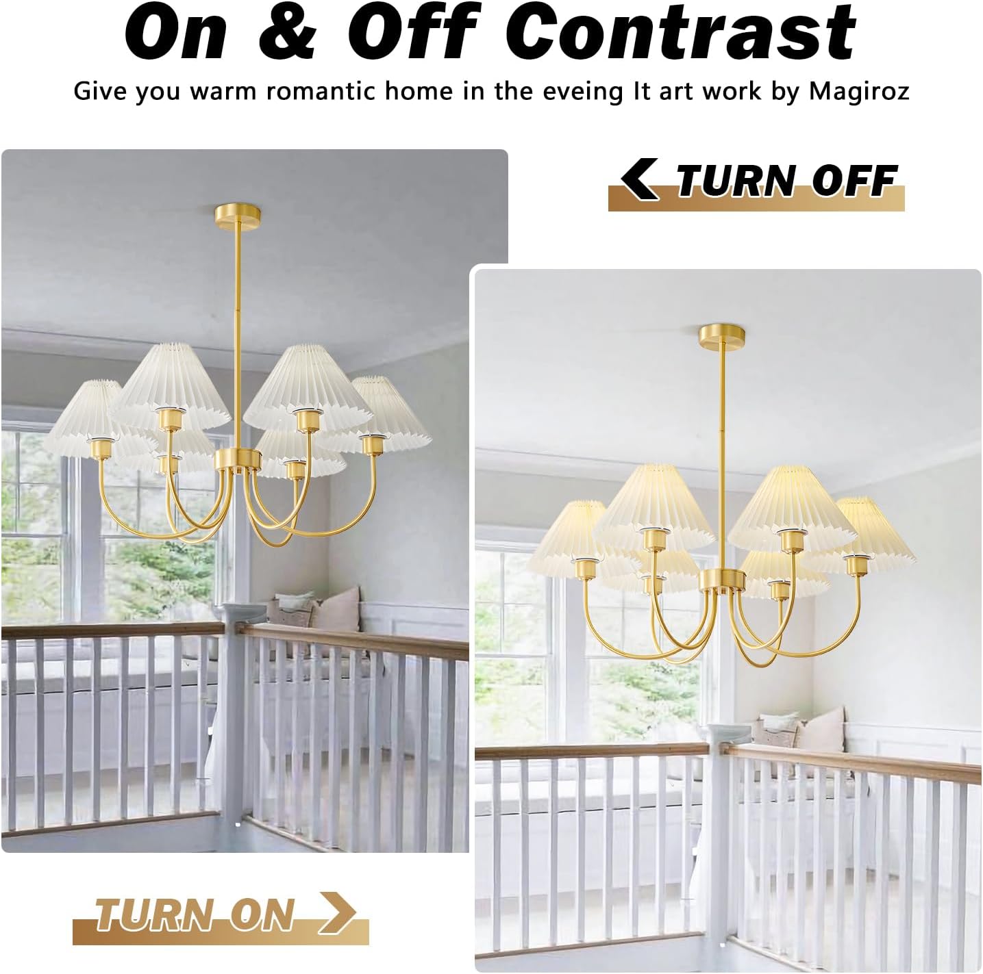 6 Lights Modern Gold Chandelier with White Shades Farmhouse Dining Room Light Fixtures Over Table Kitchen Island Chandelier Pendant Lighting Fixtures for Living Room Foyer Entryway MPL01-6 GD