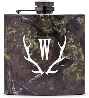 Weddingstar Personalized Custom 6oz Camo Hip Flask Stainless Steel Wedding Gift - Antler Monogram