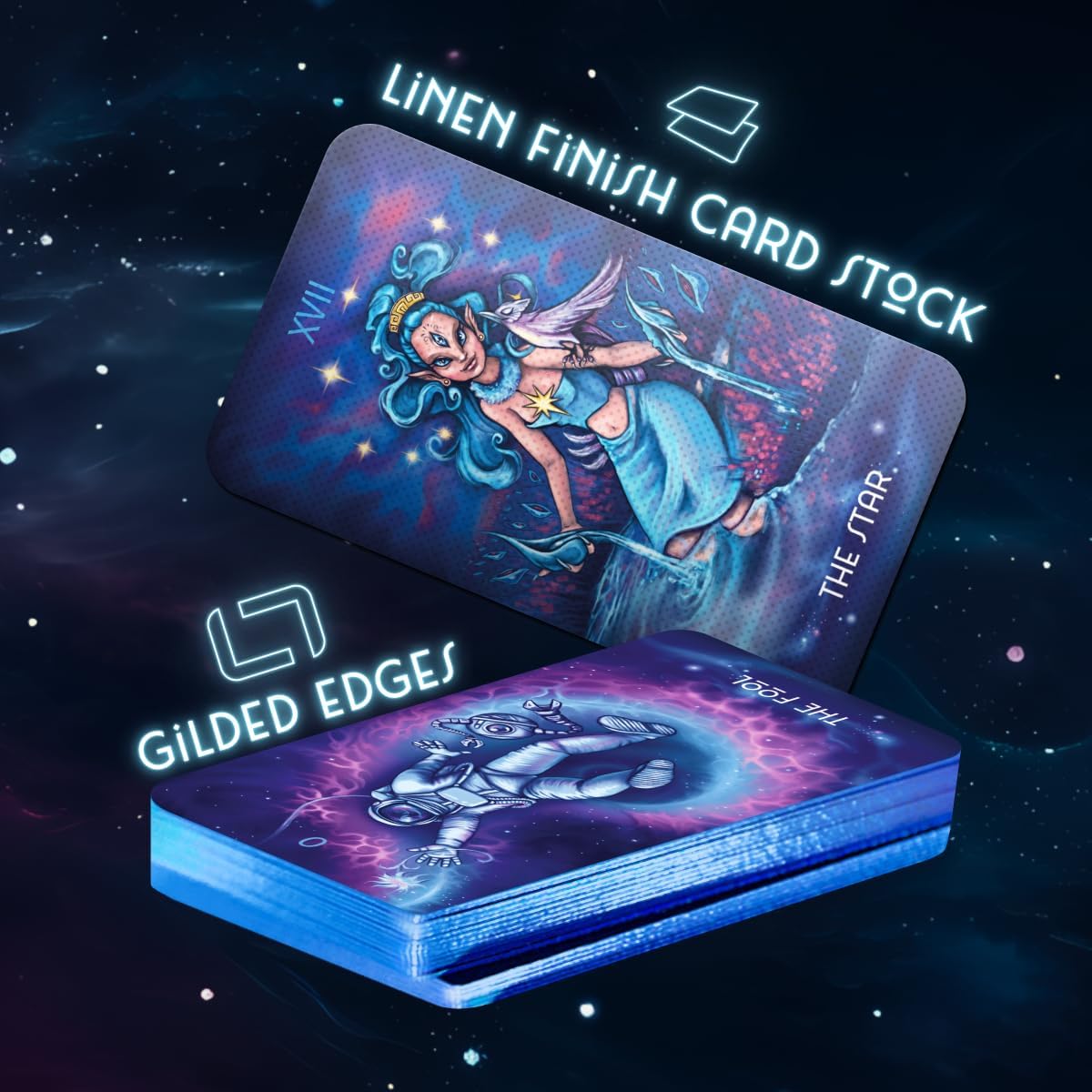 Original Starborn Arcana 78 Tarot Card Set, Unique Borderless Deck, Fortune Telling Cards, Classic Meanings with Guide Book for Beginners and Pro