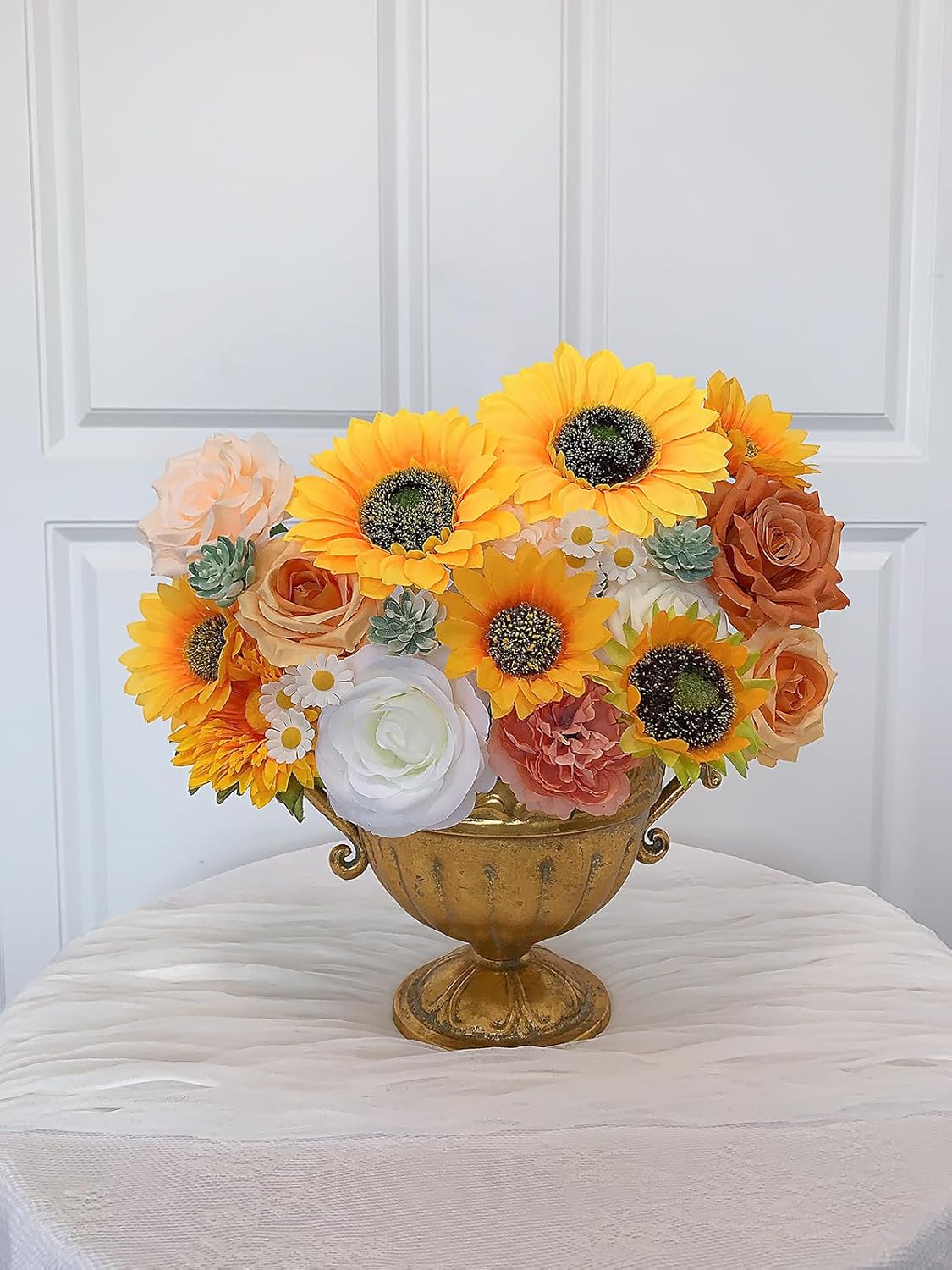 FACINOC Sunflower Artificial Flowers Yellow Fake Flower Bouquet Box Set for DIY Bridal Wedding Shower Decorations Party Table Centerpieces Cake Decorating Silk Floral Arrangement for Home Decor Indoor