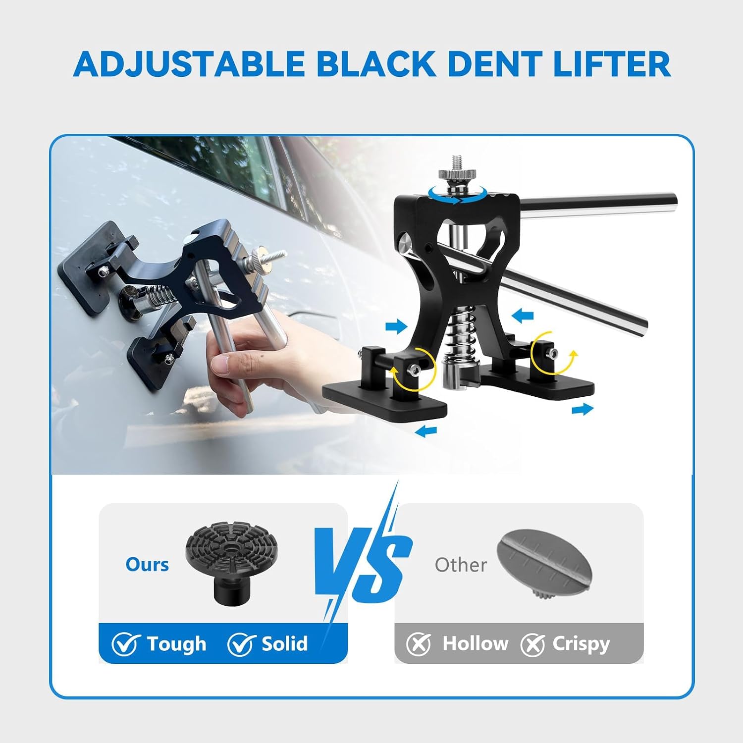 Dent Puller Kit for Car, Paintless Dent Removal Kit with Lightweight Dent Lifter, 2-in-1 T-bar Puller, Rubber Hammer Kit & Versatile Suction Cups for Auto Body Dent Repair Hail Damge or Door Dings