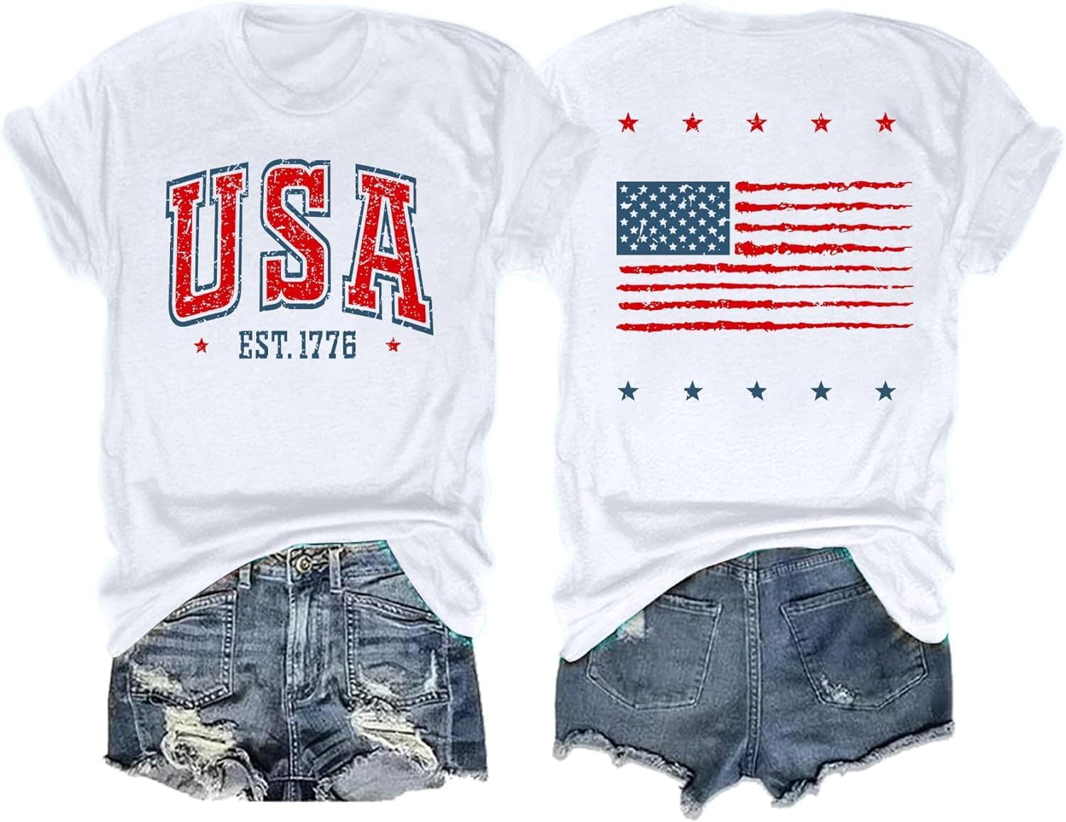 American Flag Patriotics Shirts Women USA 4th of July T Shirt Red White Blue Graphic Short Sleeve Tee Tops