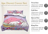 Vista 4 de Juego de funda de edredón de 3 piezas con estampado de dibujos animados, muy suave, cómodo y ligero, para niñas, 1 funda de edredón y 2 fundas