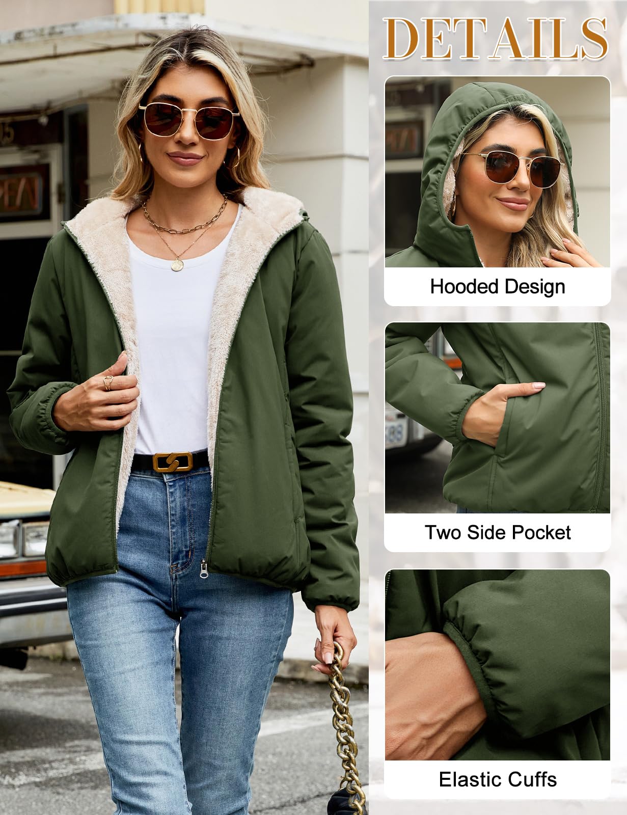 CMTOP Felpa Donna con Cappuccio Foderati Cappotto Invernale in Pile Termica Felpa con Zip Corta Hoodie Giacca Casual Outwear Felpa con 2 Tasche per Autunno Invernali