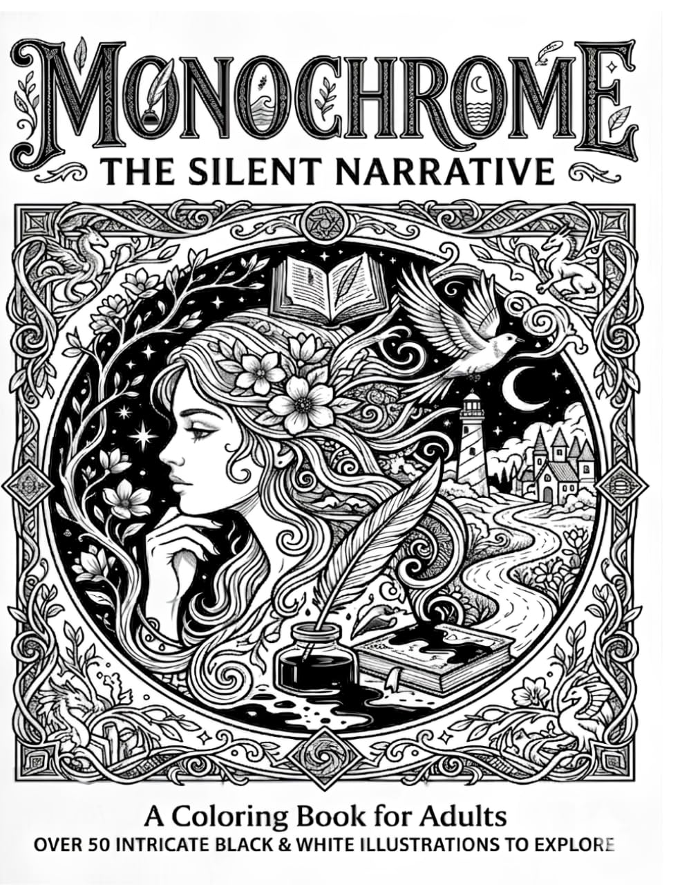 MONOCHROME THE SILENT NARRATIVE: A Soothing Adult Coloring Book for Mindfulness, Stress Relief, and Creative Expression